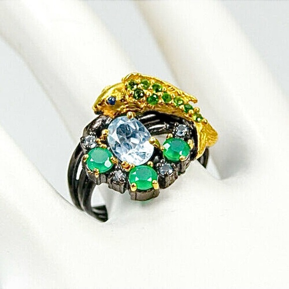 Goldfish in Pond Life Sterling & 14 kt Ring - Picture 2 of 9